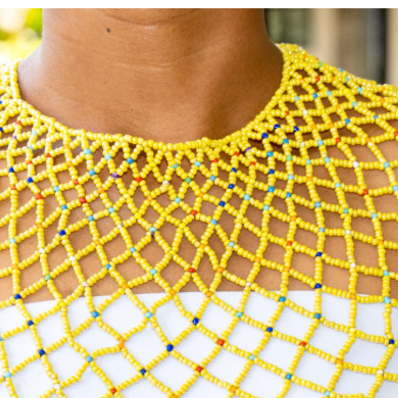 Handcrafted Maasai beaded necklace — yellow lattice collar